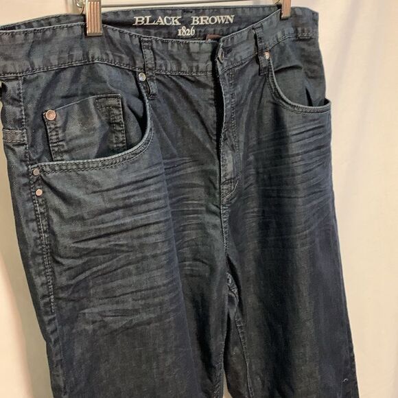 Black Brown 1826 Black Wash Whiskered Classic Fit Straight Leg Jeans Size 36X32 - Picture 10 of 16